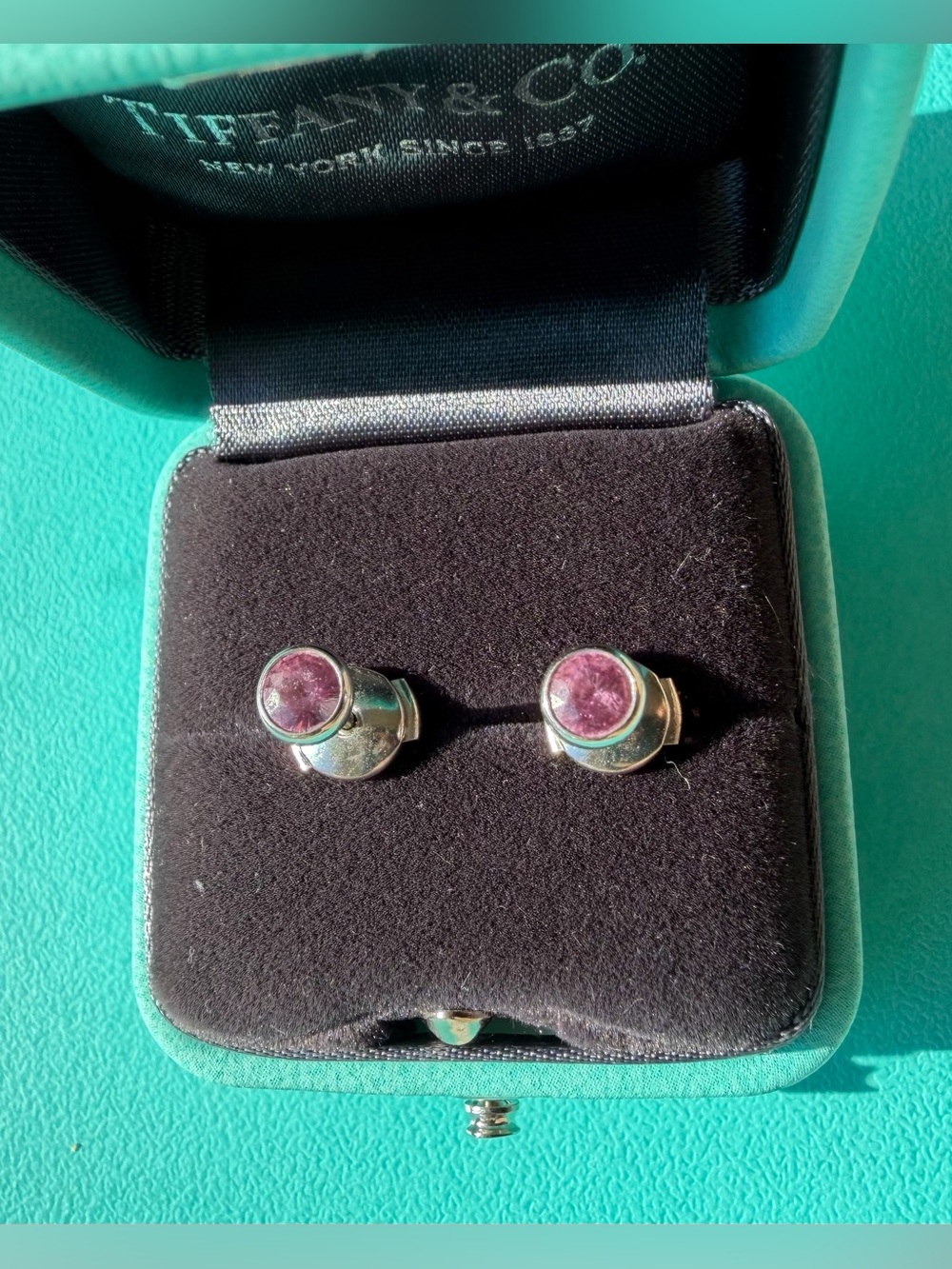 Tiffany&Co. Elsa Peretti color by yard Earrings in Pink Sapphire and Platinum